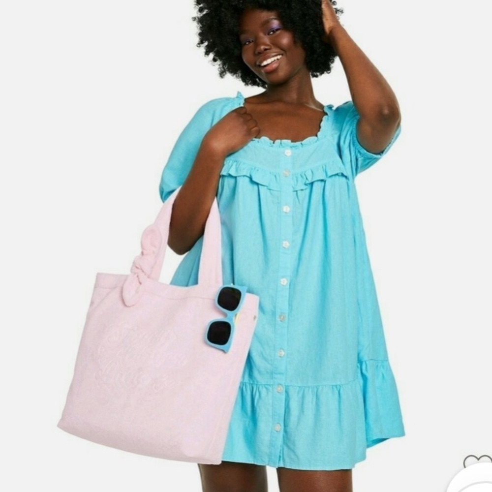 Stoney Clover Lane x Target Collab Puff Sleeve Dress Turquoise Linen Blend